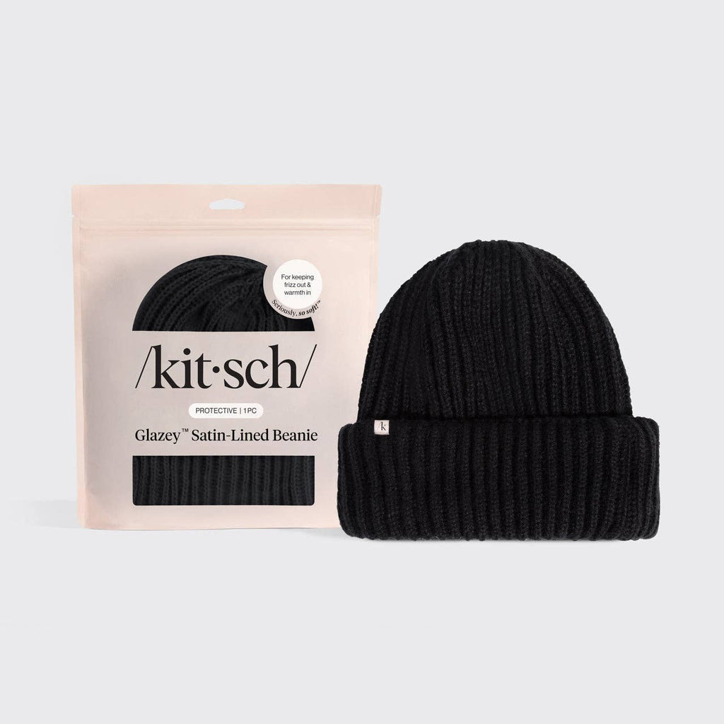 KITSCH: Glazey Satin-Lined Beanie - Black