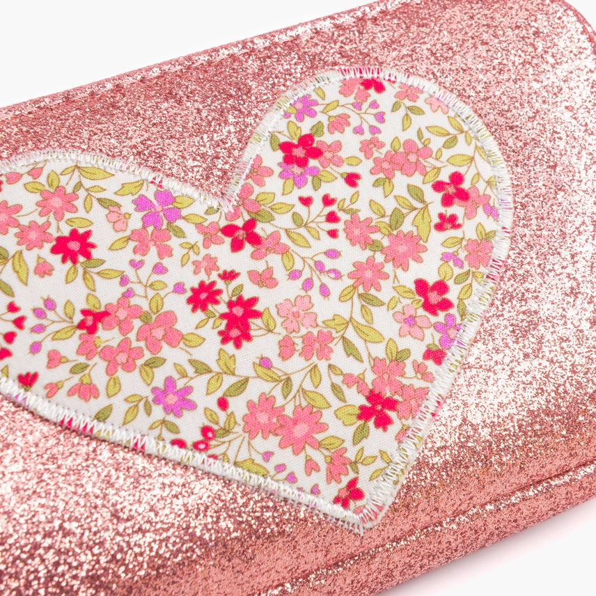Peppercorn Kids: Girls Glitter Heart Purse - Rose Pink