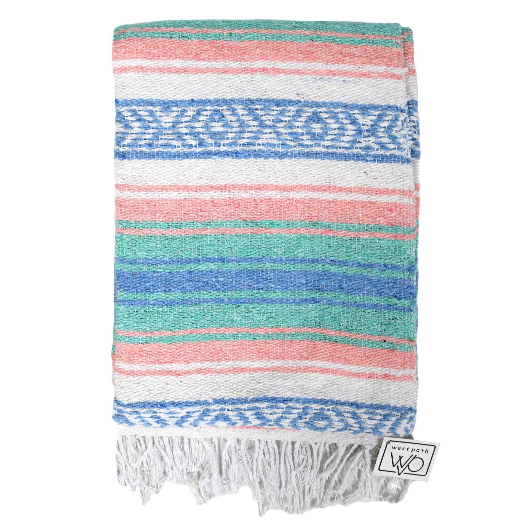 West Path:  Mexican Falsa Blanket - Mint Blue and Coral Peach