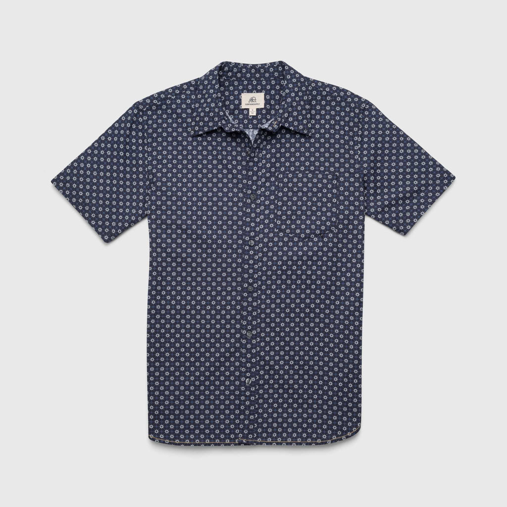 Surfside Supply: Joey S/S Cross Hatch Diamond Printed Shirt - Navy
