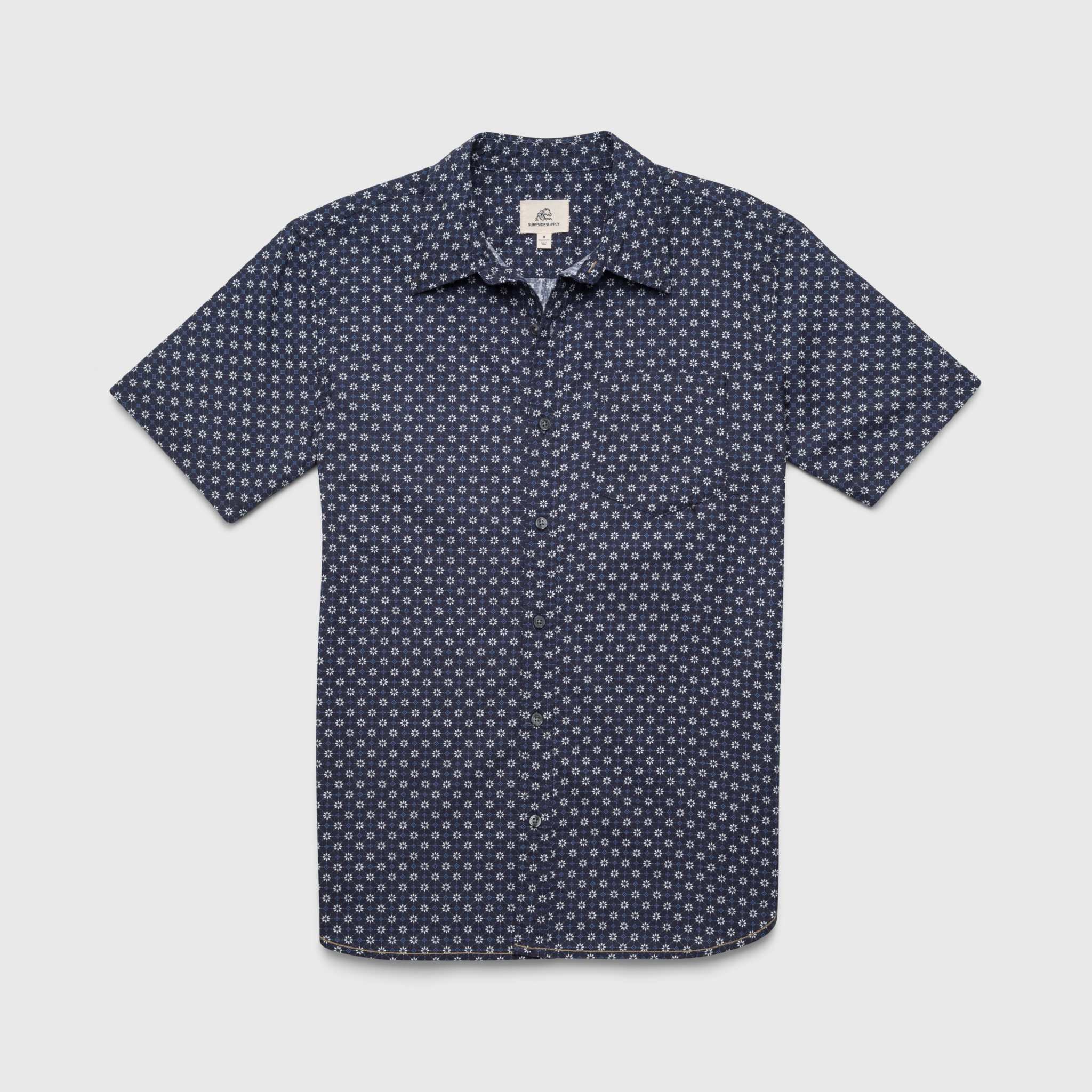 Surfside Supply: Joey S/S Cross Hatch Diamond Printed Shirt - Navy