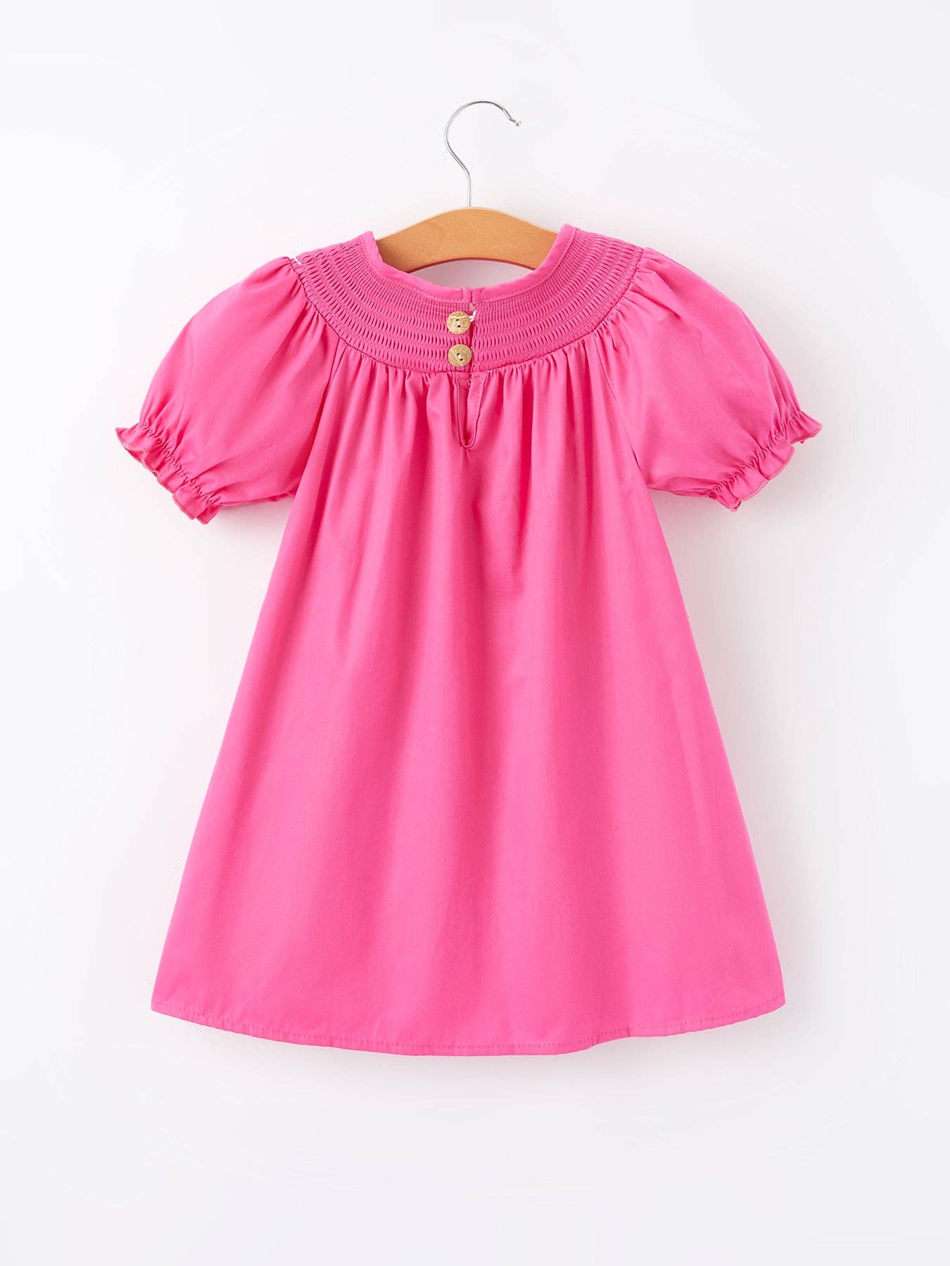 Rylee Faith: Girls Bow Smocking Embroidery Hot Pink Dress