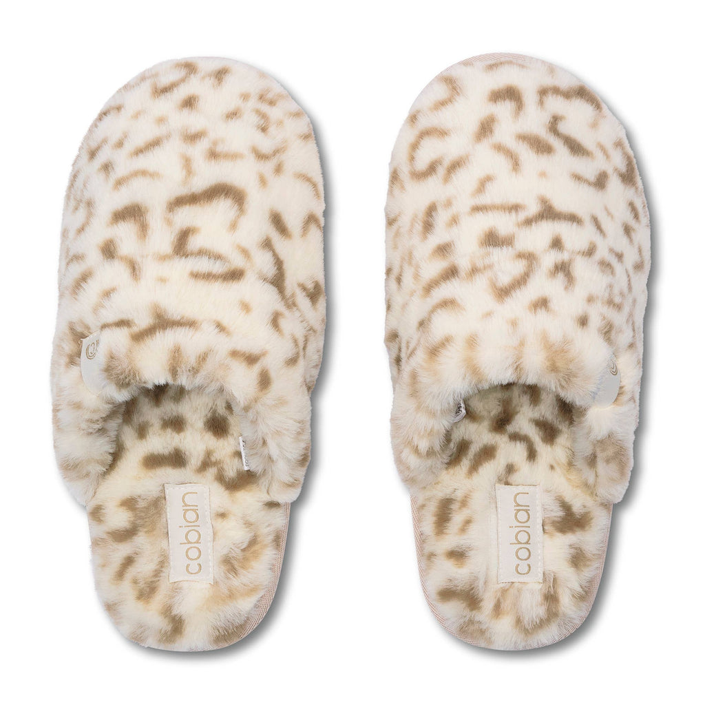 Cobian: Women's Minou Mule Warm and Fuzzy Slipper - Snow Leopard