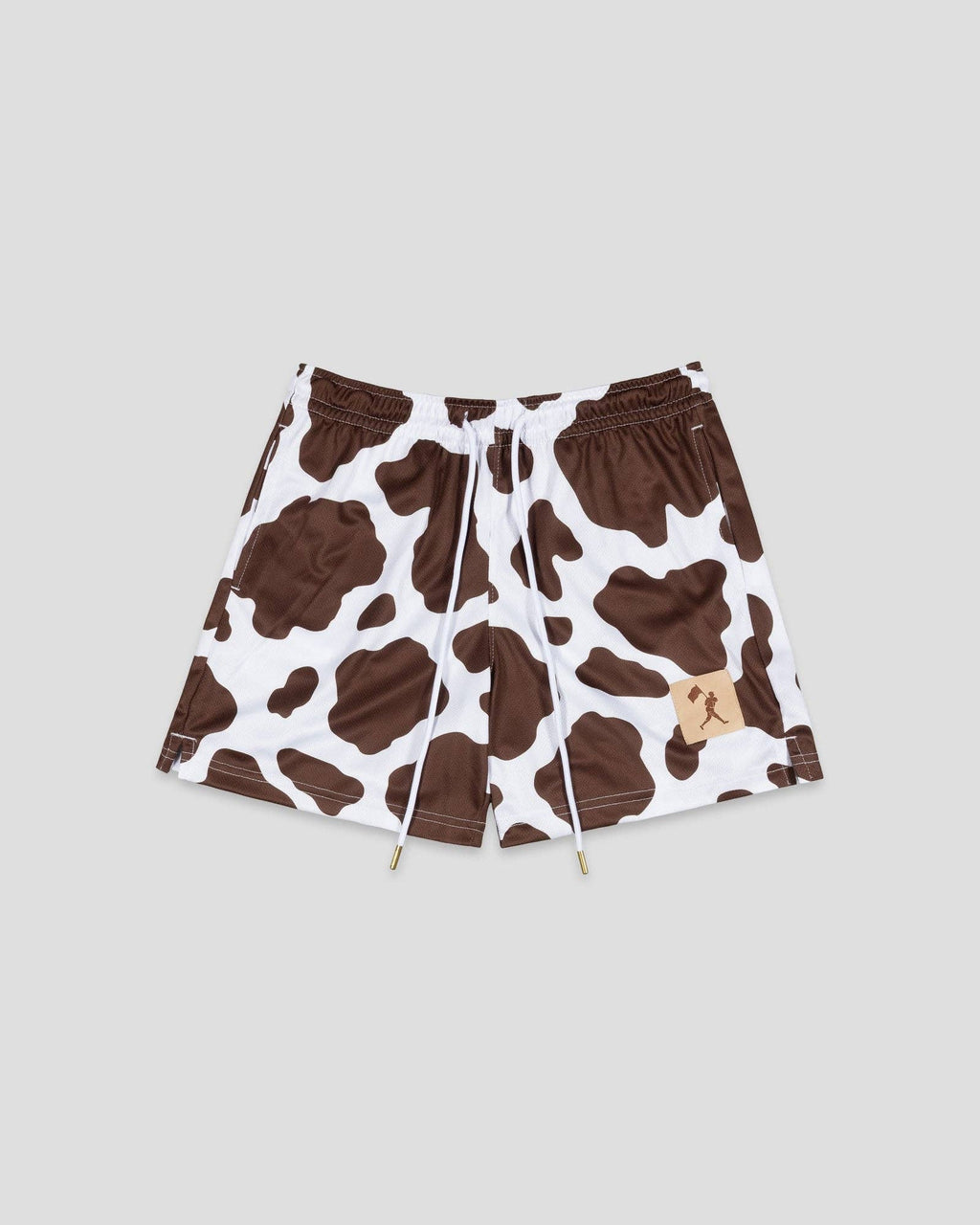 Baseballism: Moo Milk Cow Print Diamond Air Mesh Shorts (Brown) - Youth