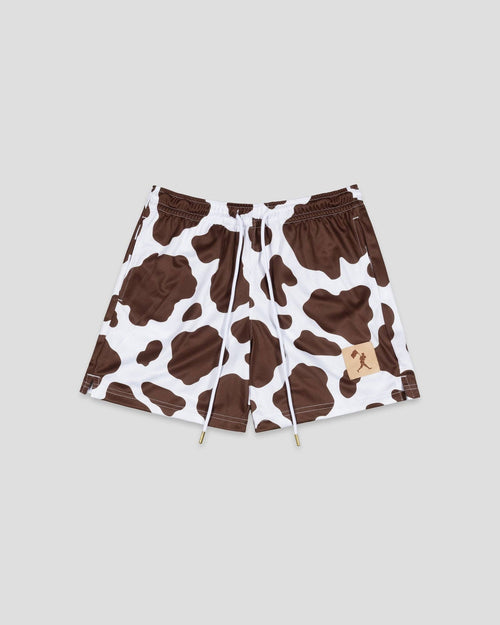 Baseballism Moo Milk Cow Print Diamond Air Mesh Shorts Youth (Brown)