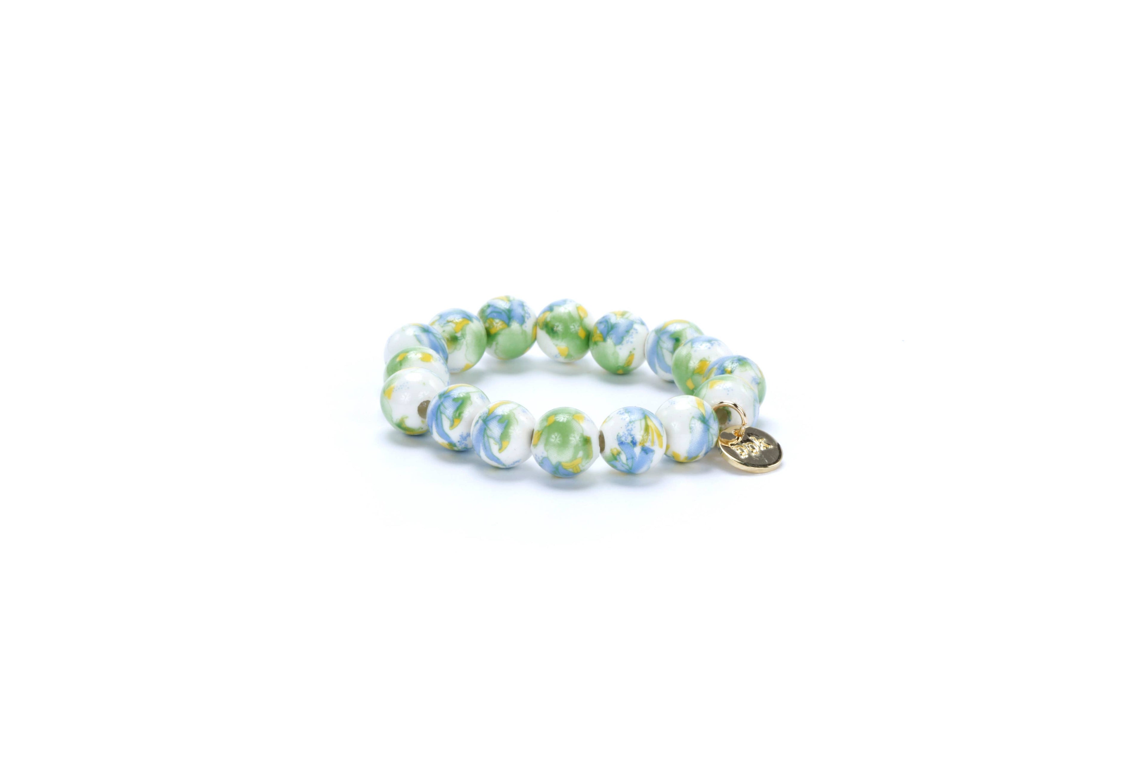 Peppercorn Kids Vintage Floral Beaded Bracelet with Gold Circle Charm