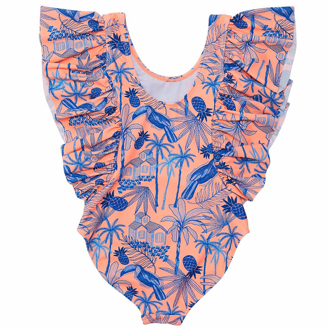 Snapper Rock Swimwear Girl's Frill Swimsuit (Tropicana Vacay)