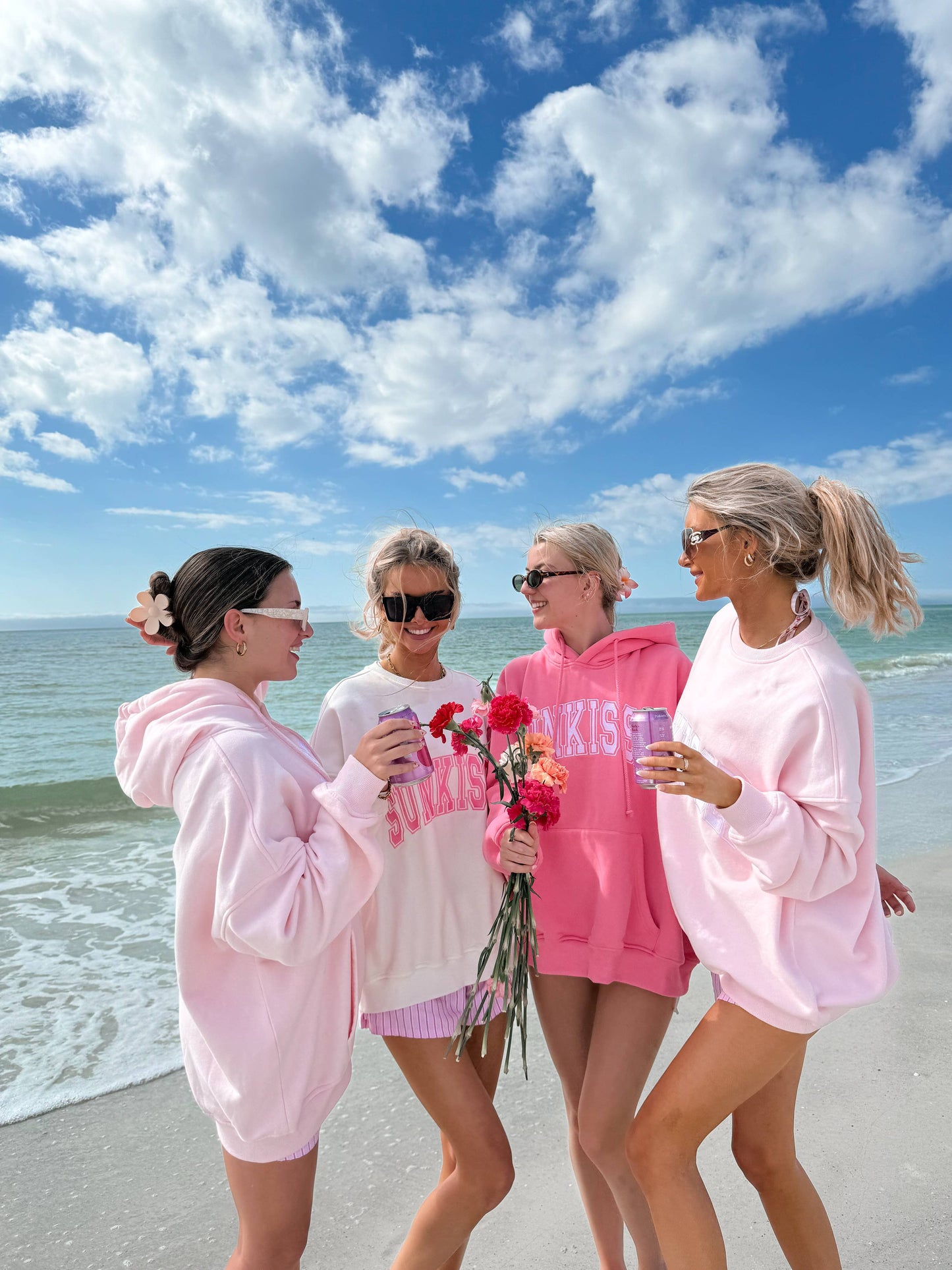 Sunkissed Coconut: Ivory and Hibiscus Pink Varsity Embroider Sweatshirt