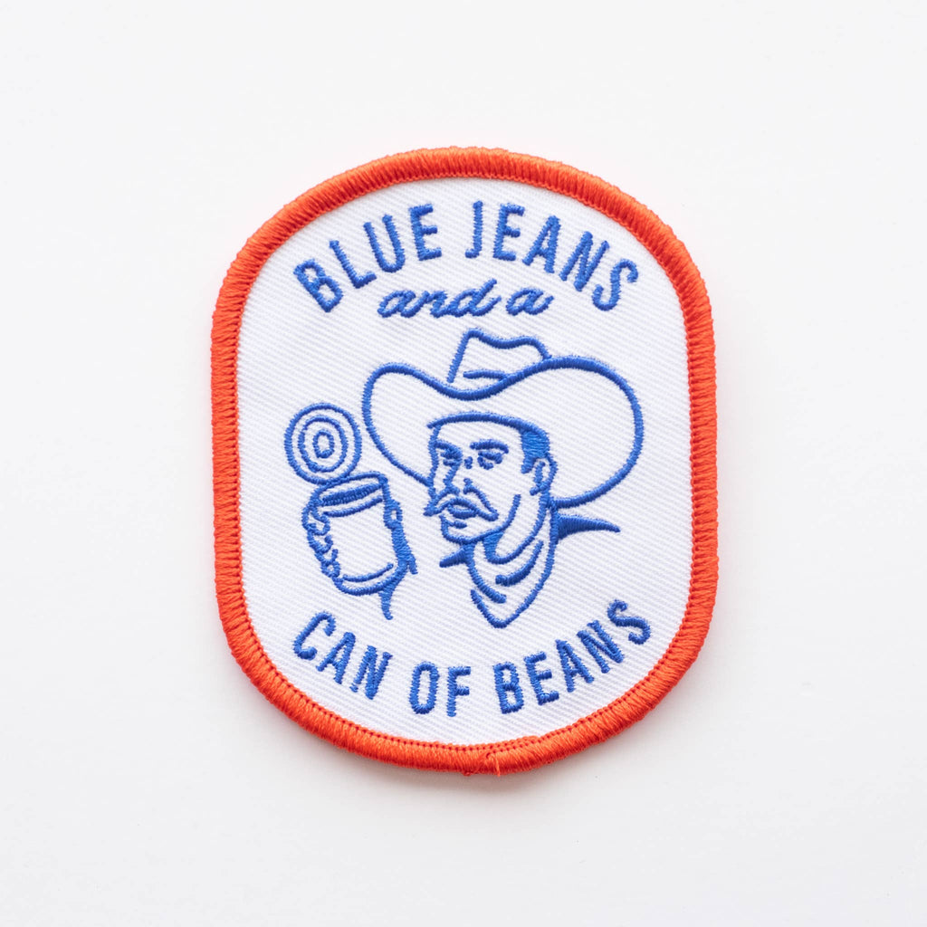 Union Made: Blue Jeans and a Can of Beans Embroidered Iron on Patch