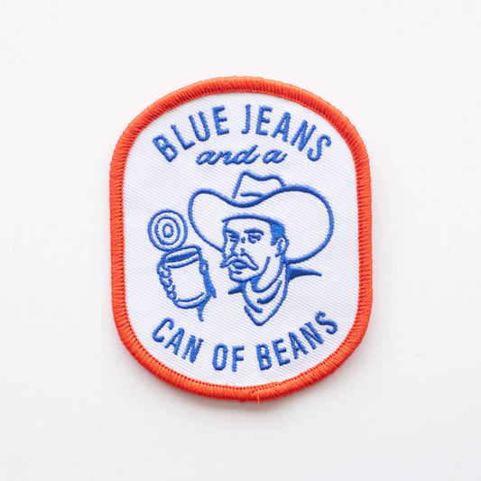 Union Made: Blue Jeans and a Can of Beans Embroidered Iron on Patch