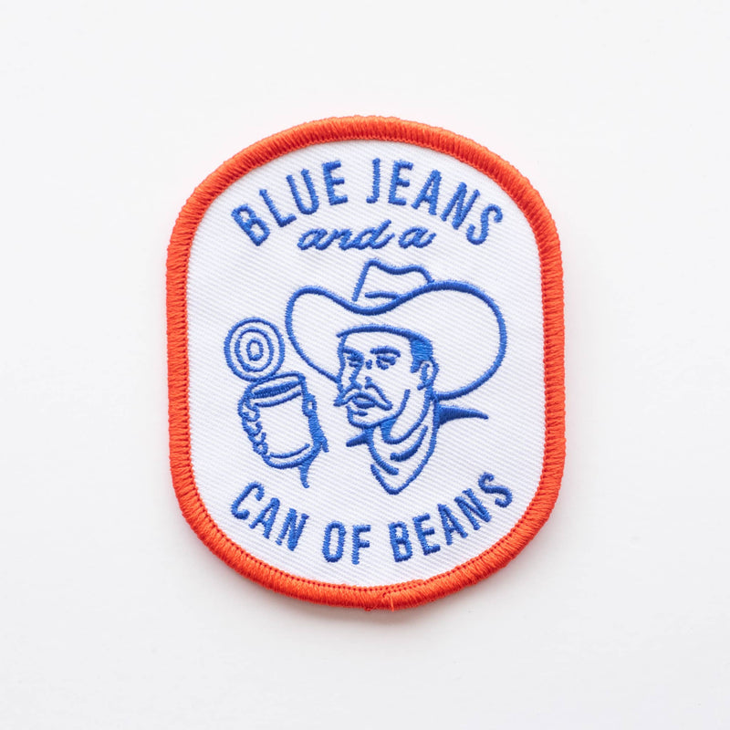 Union Made Blue Jeans and a Can of Beans Embroidered Iron on Patch
