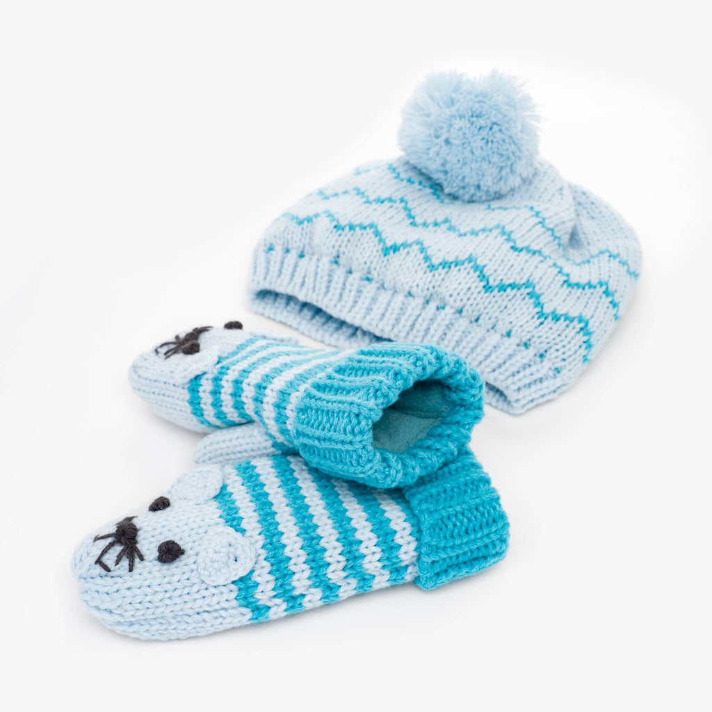 Peppercorn Kids: Knit Kitty Cat Mittens - Blue