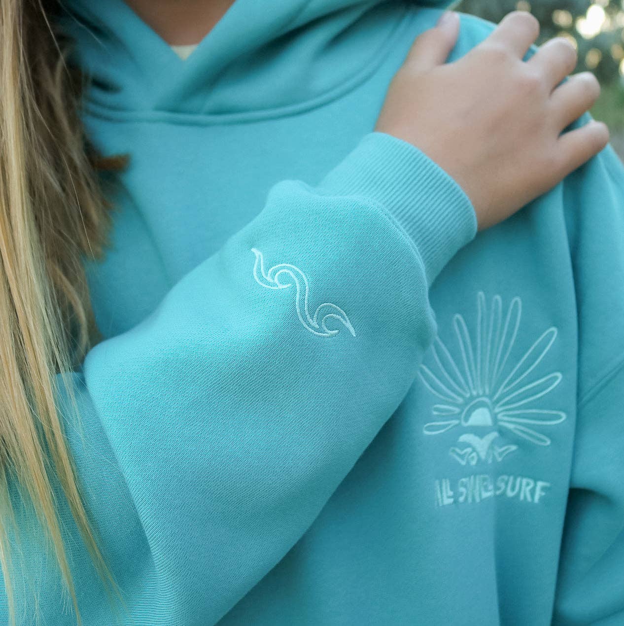 All Swell Surf: Sea Glass Surf Embroidered Hoodie - Youth