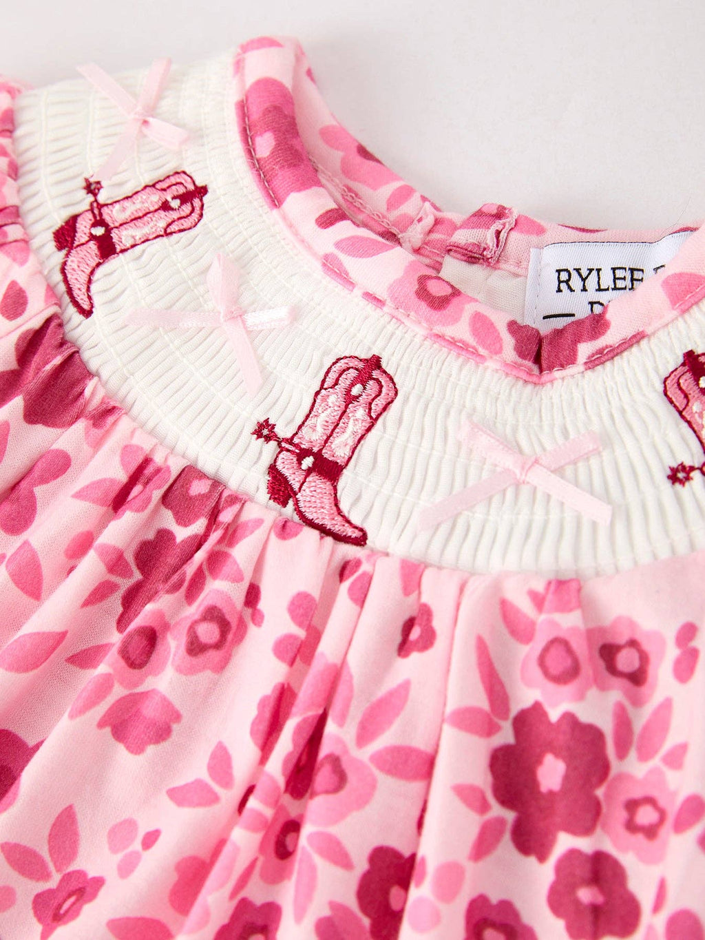 Rylee Faith: Boots Embroidered Short Sleeve Floral Baby Girl Romper