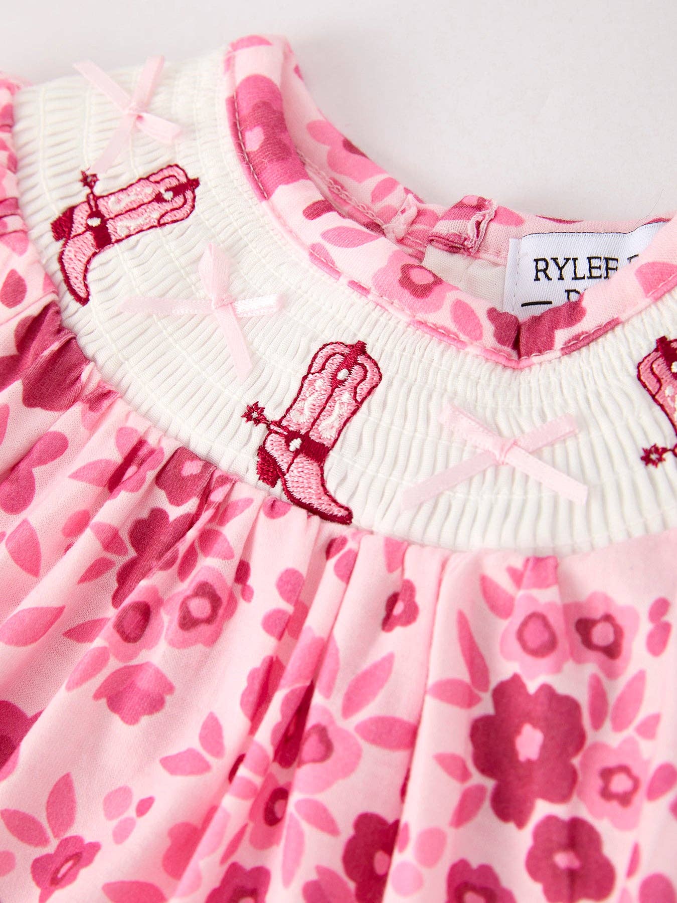 Rylee Faith: Boots Embroidered Short Sleeve Floral Baby Girl Romper