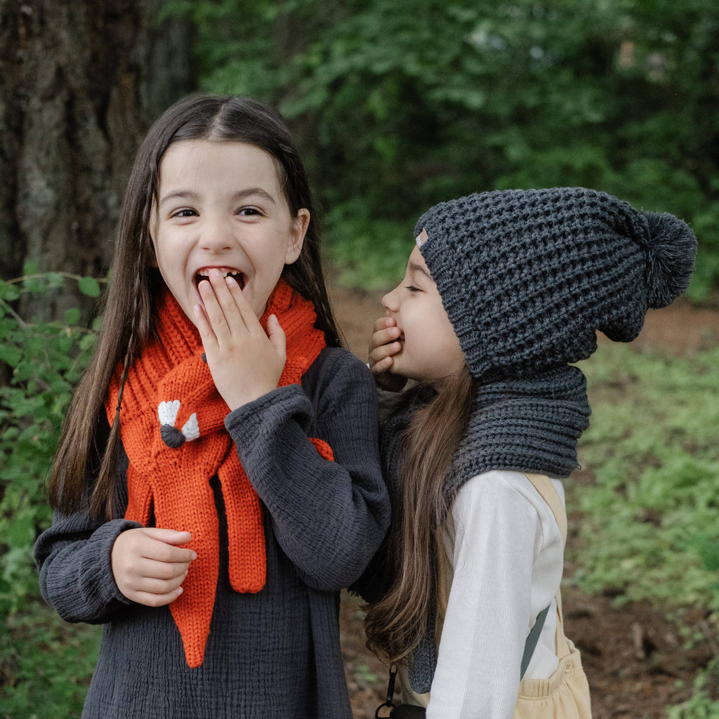 Peppercorn Kids: Knit Textured Pompom Beanie - Black