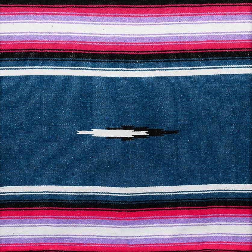 West Path: Mexican Serape Blanket - Aegean Blue and Pink