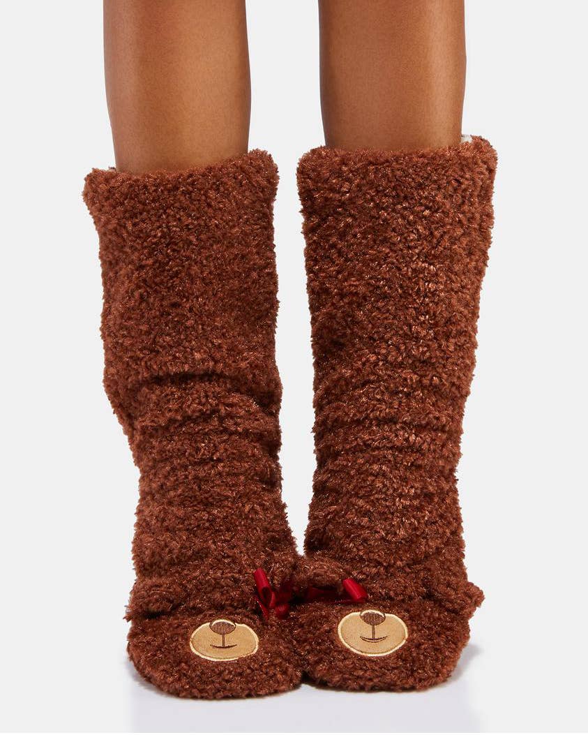 Oooh Yeah: Adult Teddy Burr Non-Slip Slipper Socks