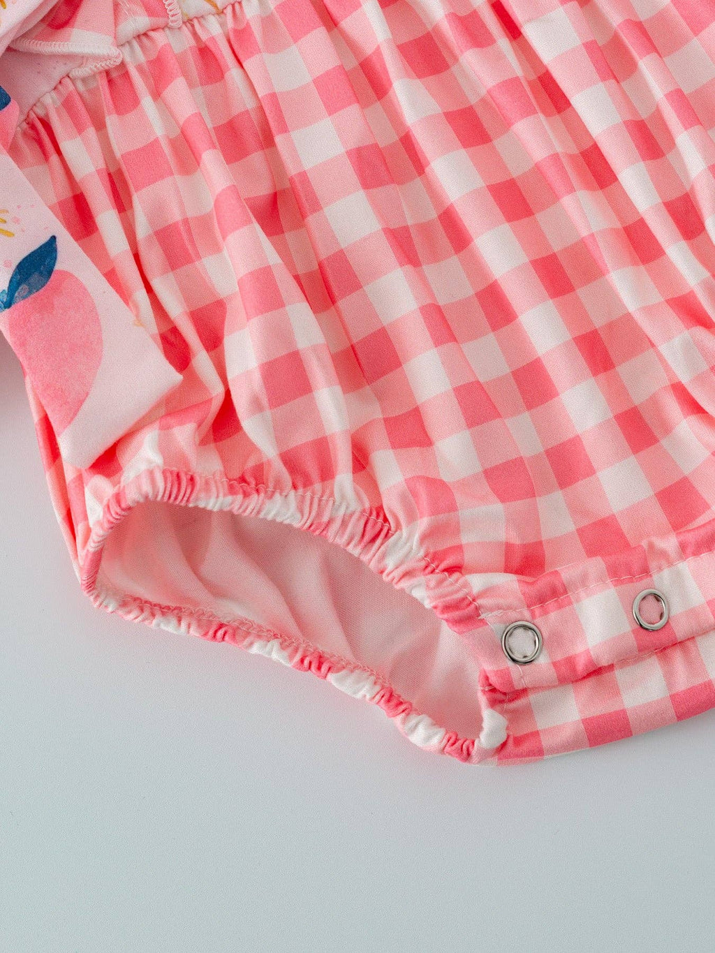 Rylee Faith: Peach Plaid Bow Ruffle Girls Romper