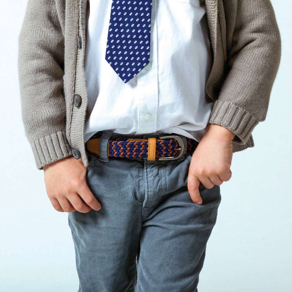 Peppercorn Kids: Boys Stretch Cord Braided Belt - Blue/Light Grey