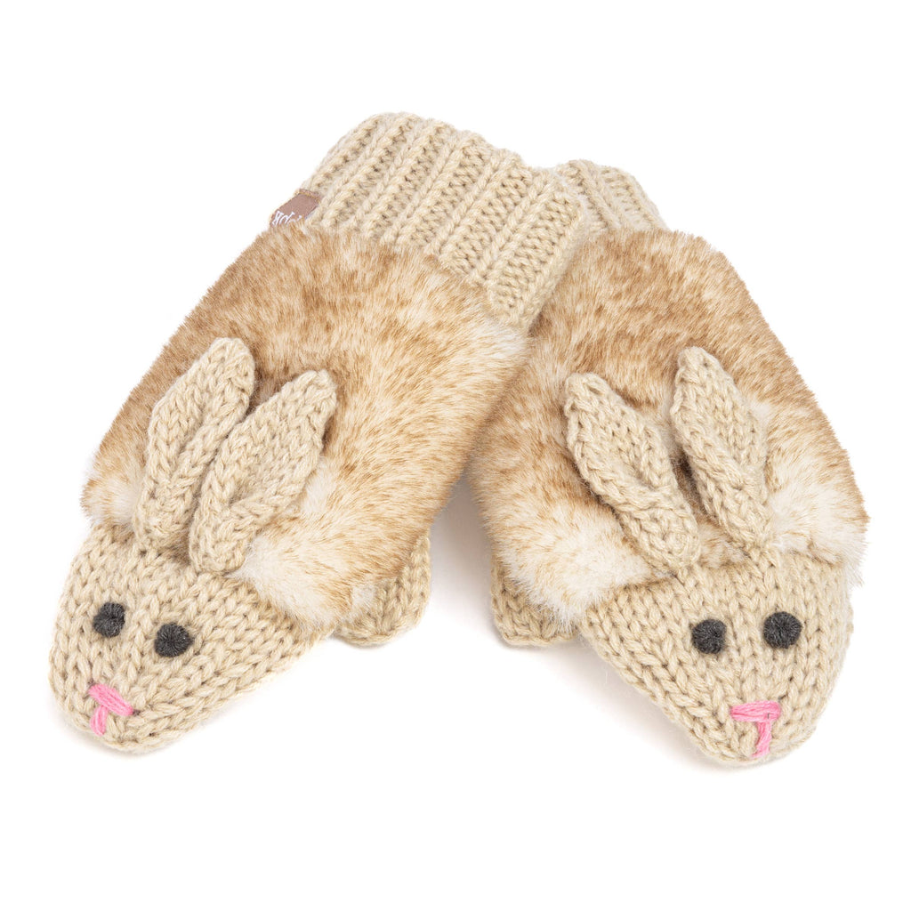 Peppercorn Kids: Knit Bunny Rabbit Mittens - Oat Beige