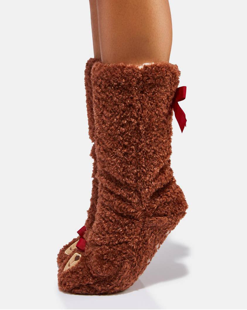 Oooh Yeah: Adult Teddy Burr Non-Slip Slipper Socks
