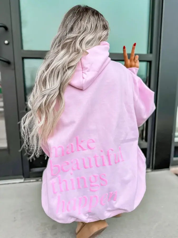Birdie: Make Beautiful Things Happen Pink Graphic Hoodie