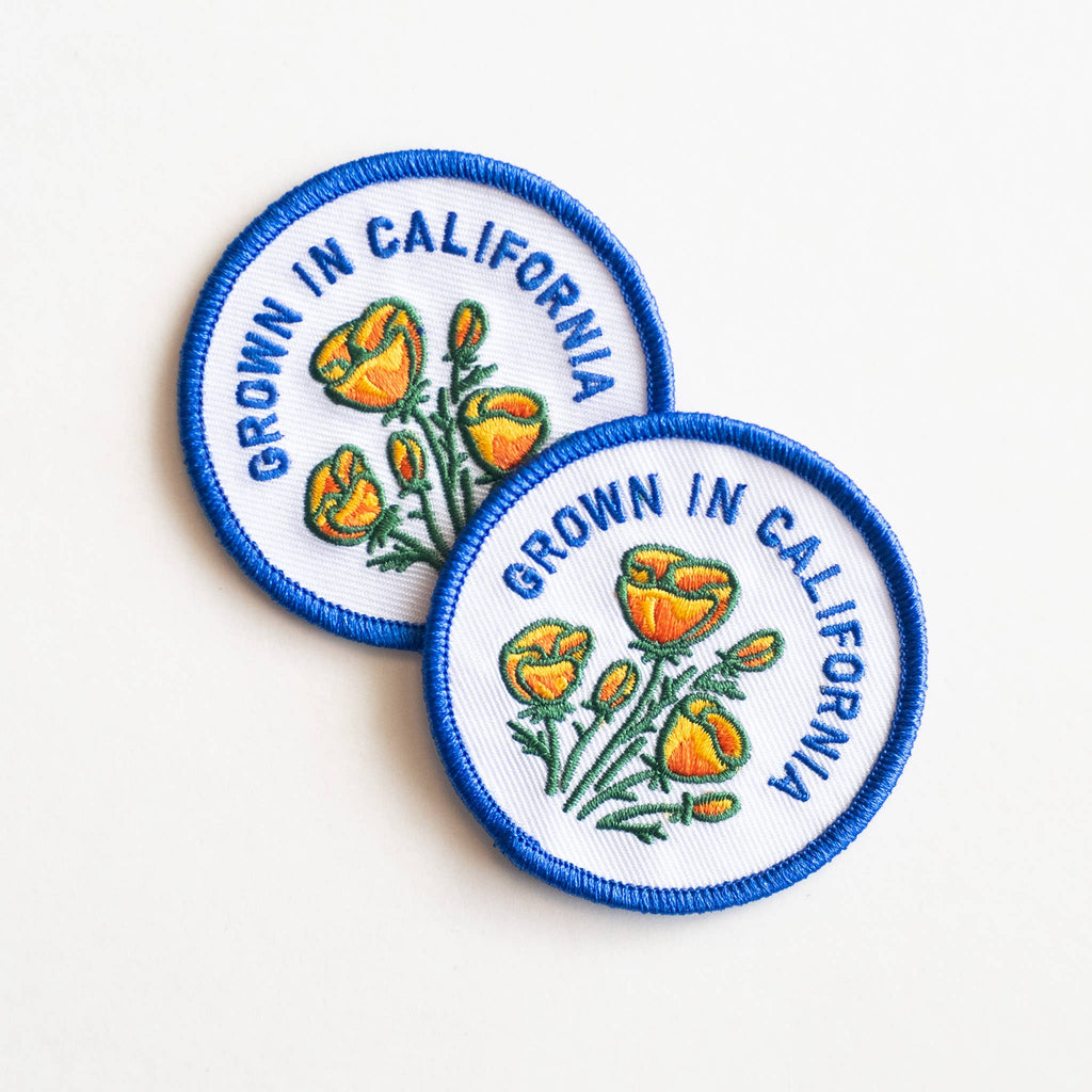 Union Made: Grown In California Embroidered Iron on Patch - Golden Poppy