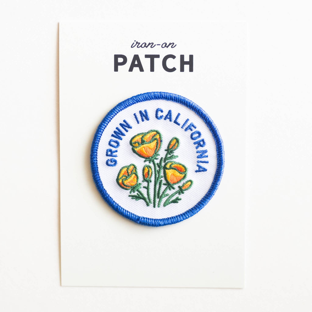 Union Made: Grown In California Embroidered Iron on Patch - Golden Poppy