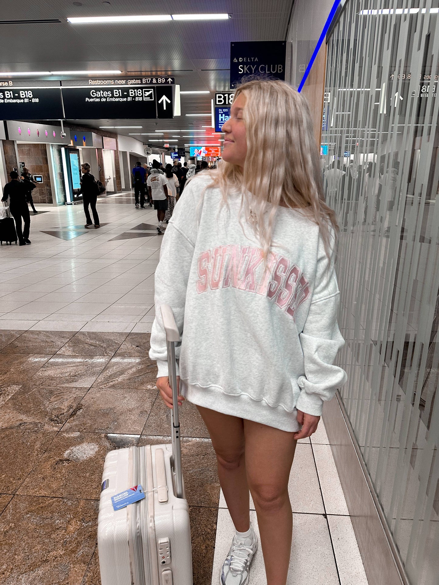 Sunkissed Coconut: Pearl Grey w/ Pink Thread Sunkissed Varsity Embroider Sweats