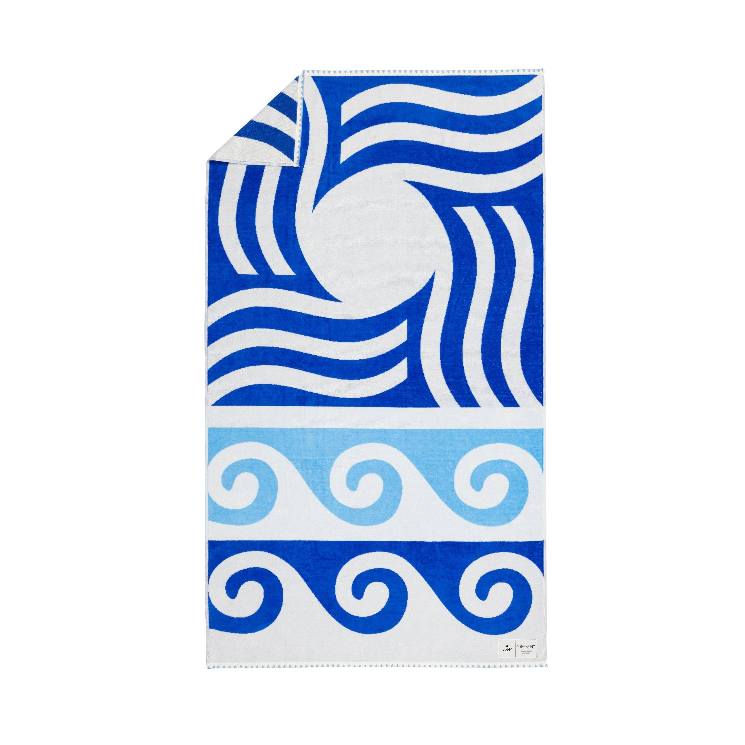 Ruby Mint Cotton Beach Towel Milos (Blue & Ivory)