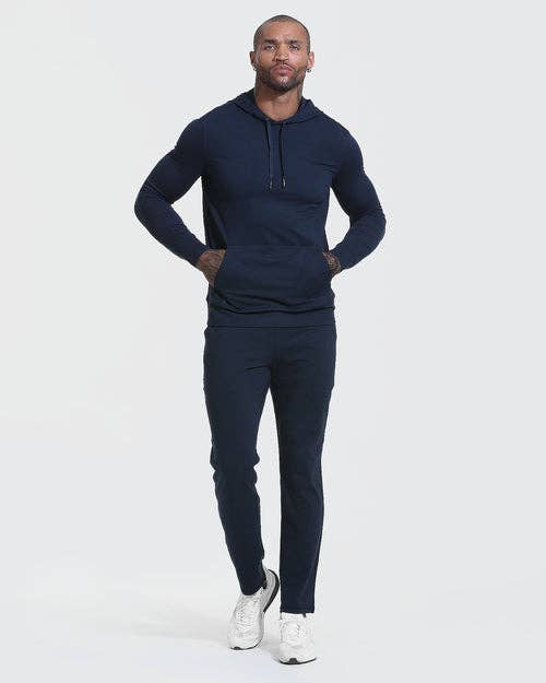 True Classic: Heather Navy Active Comfort Pullover Hoodie