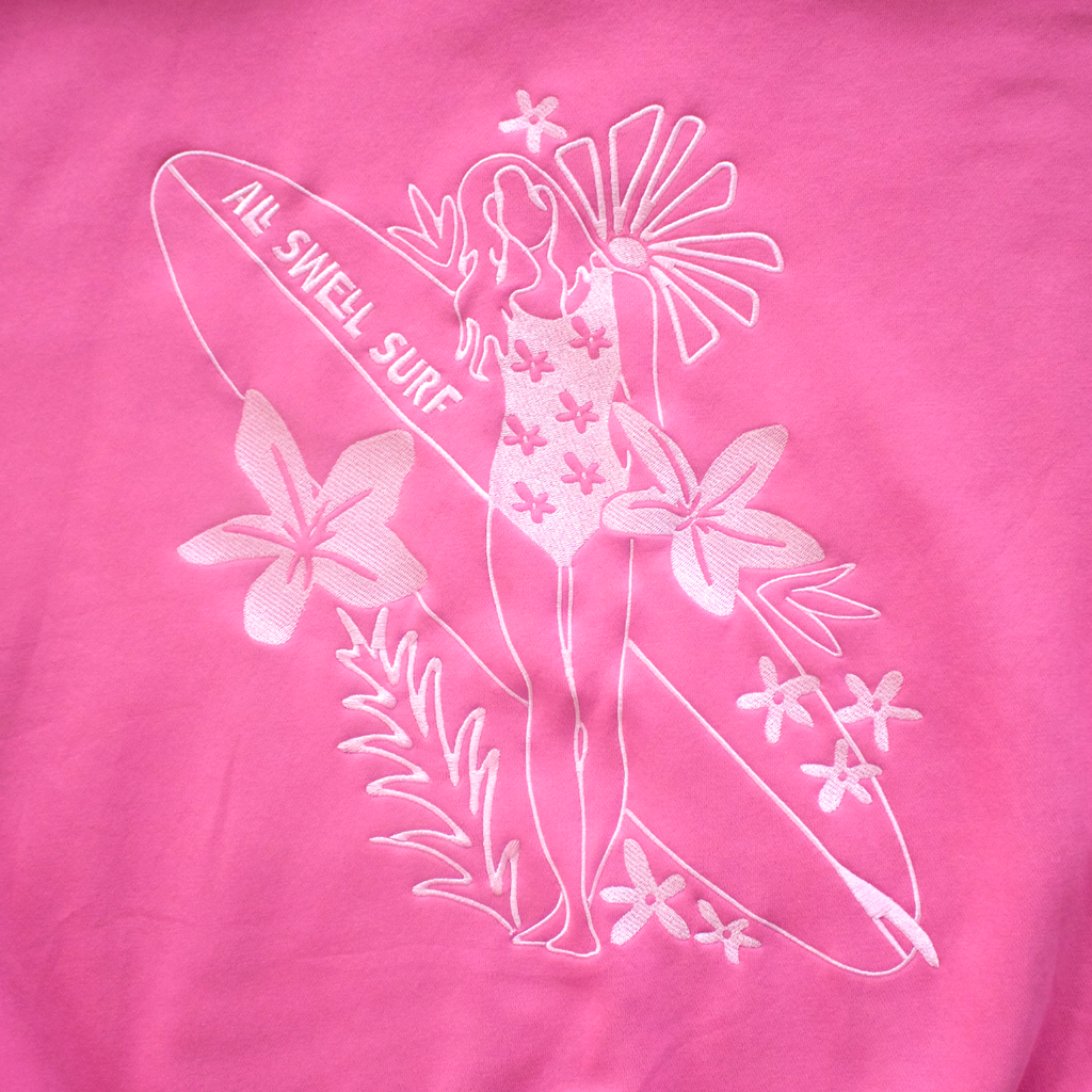 All Swell Surf: Surfer Girl Bloom Embroidered Hoodie - Adult