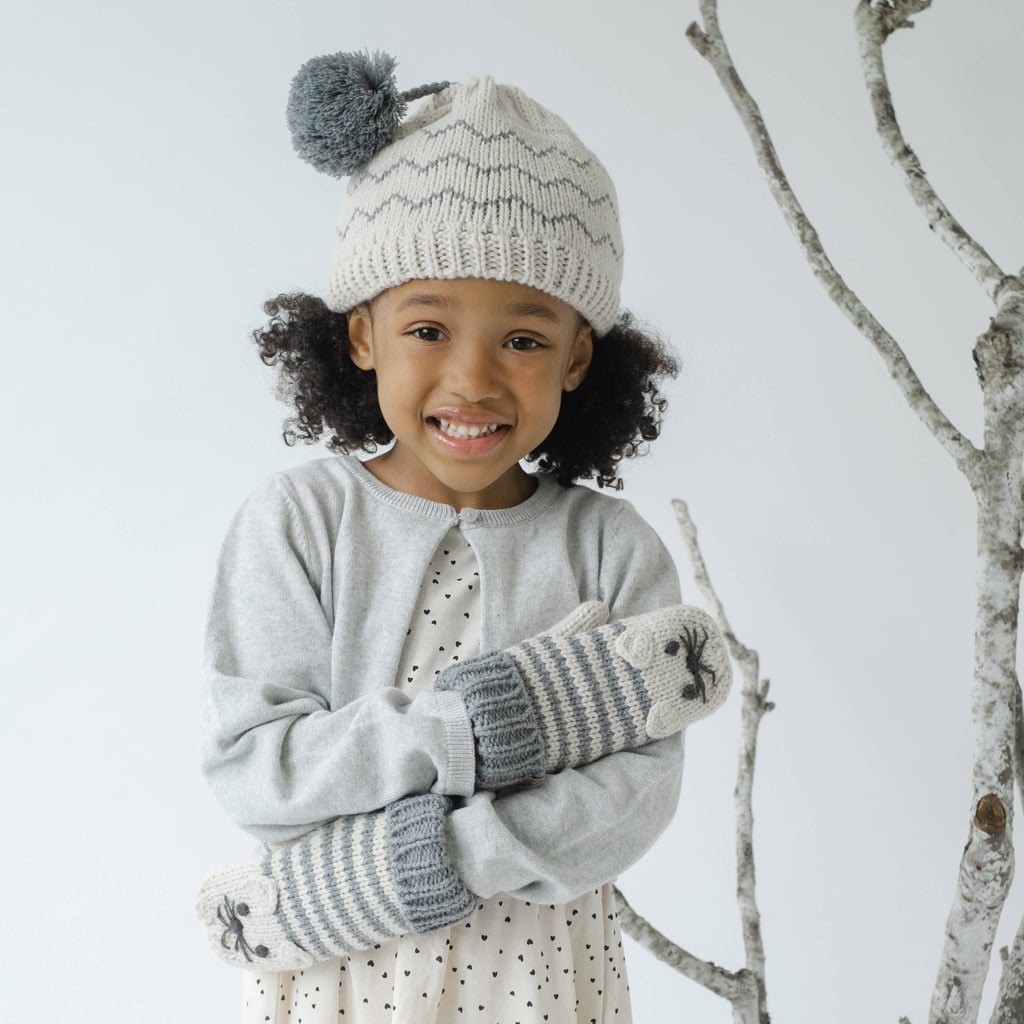 Peppercorn Kids: Zigzag Patterned Knit Beanie - Oat/Grey