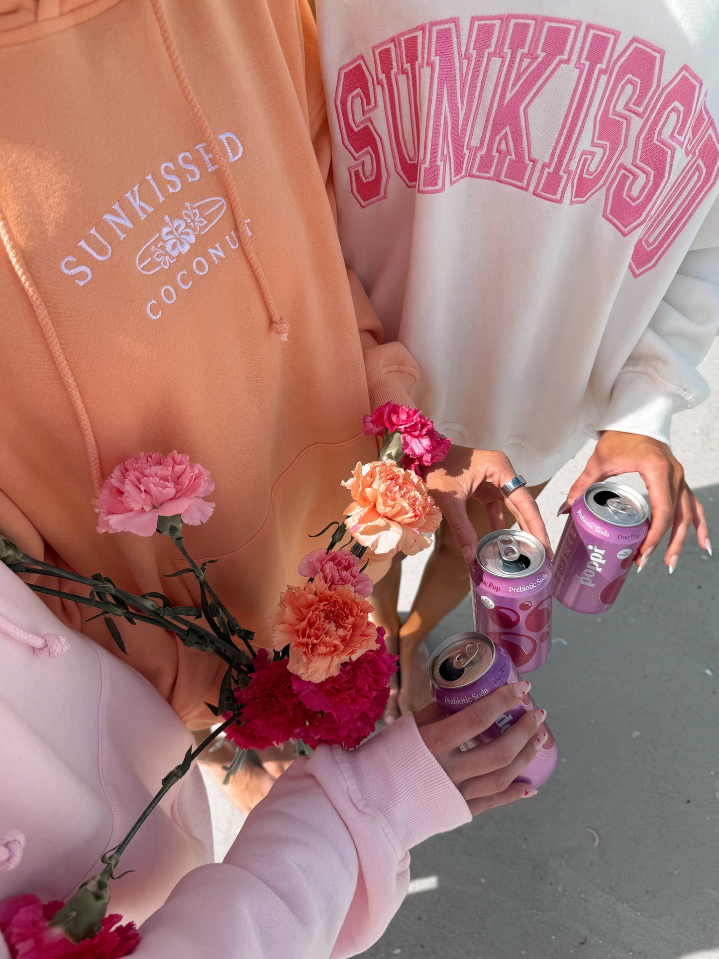 Sunkissed Coconut: Ivory and Hibiscus Pink Varsity Embroider Sweatshirt