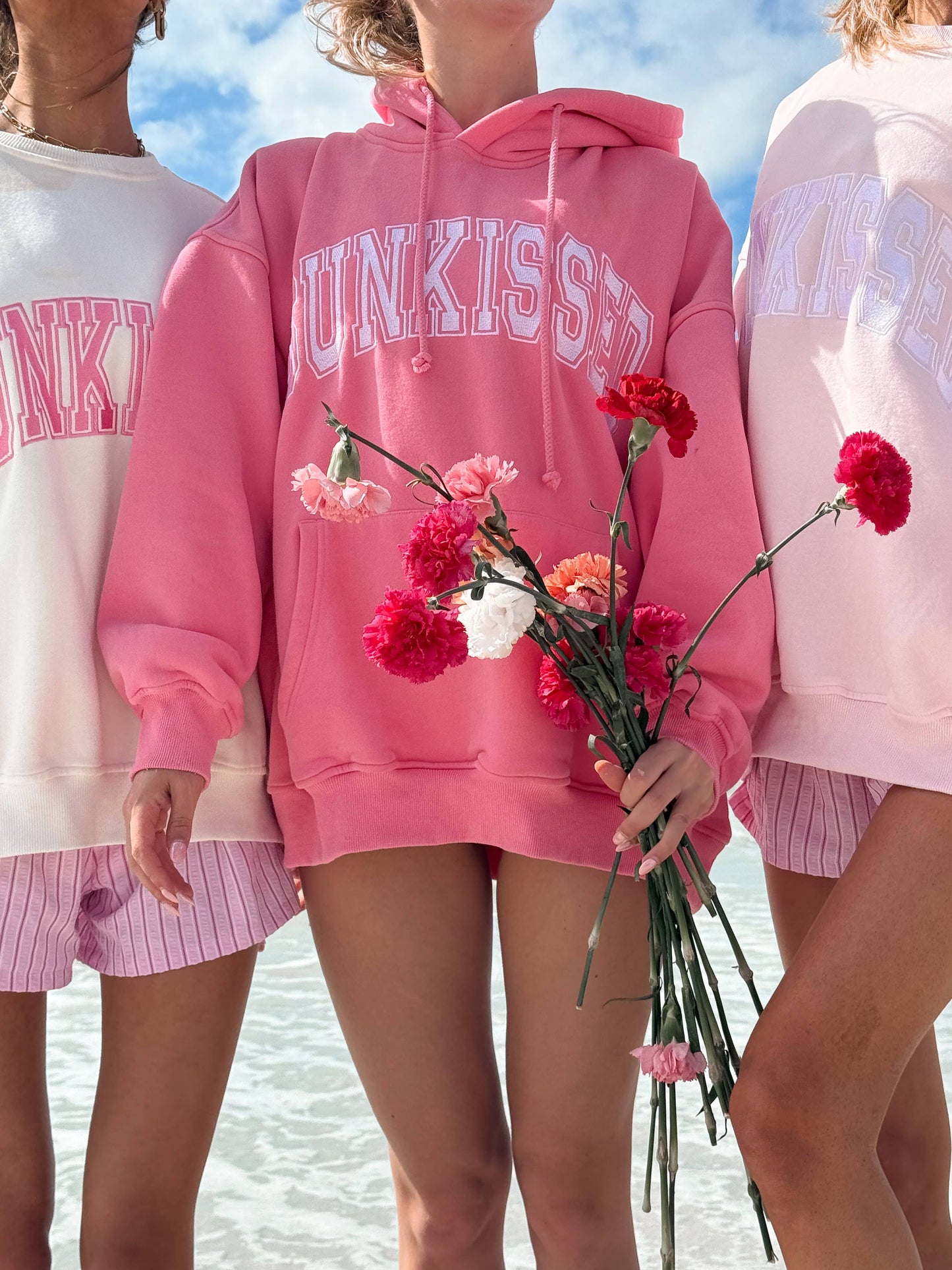 Sunkissed Coconut: Ivory and Hibiscus Pink Varsity Embroider Sweatshirt