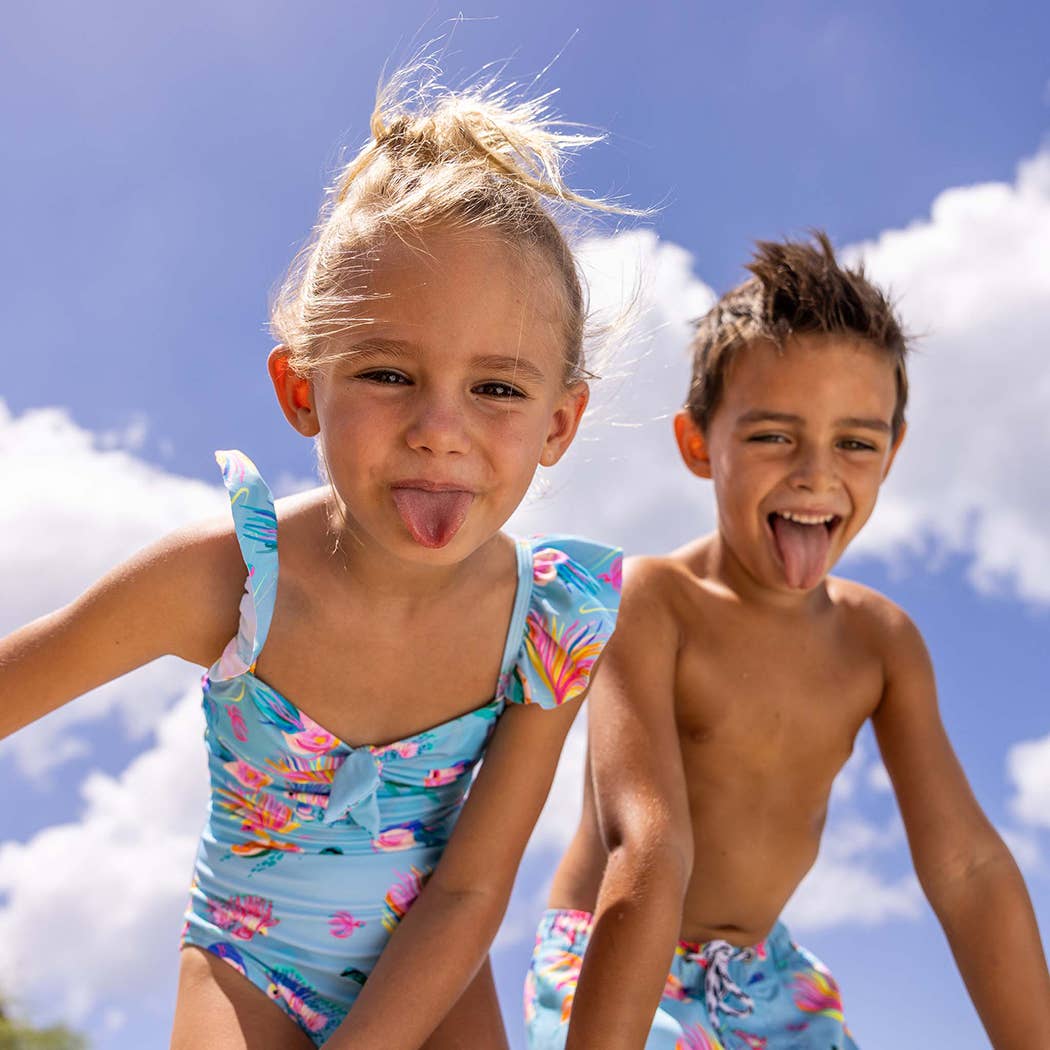 Snapper Rock Swimwear Girl's Frill Swimsuit (Kaleido Fish)