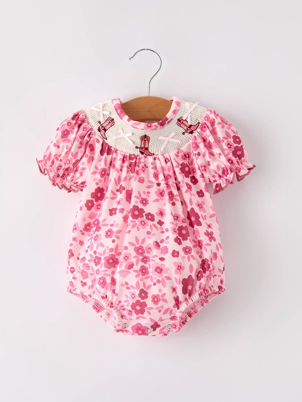 Rylee Faith: Boots Embroidered Short Sleeve Floral Baby Girl Romper