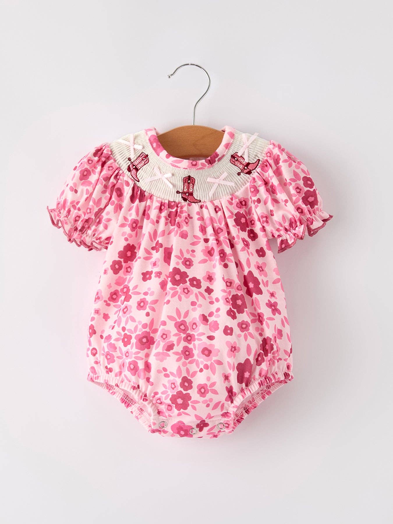 Rylee Faith: Boots Embroidered Short Sleeve Floral Baby Girl Romper