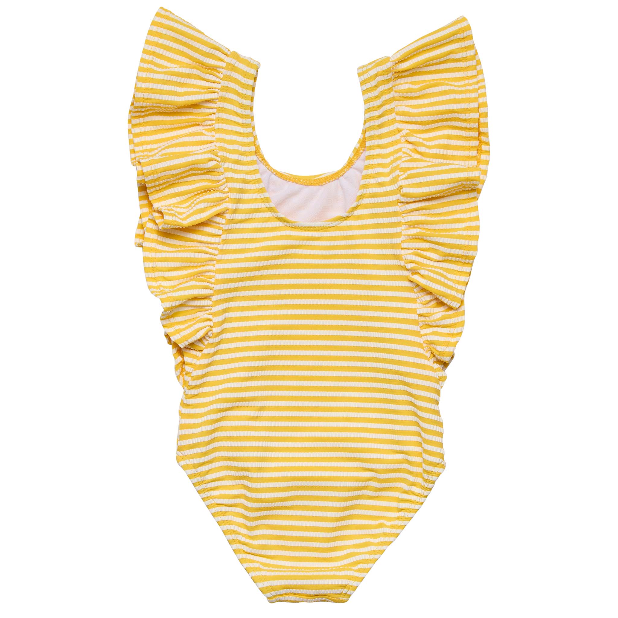 Snapper Rock Swimwear Girl's Frill Swimsuit (Sunshine Stripe)