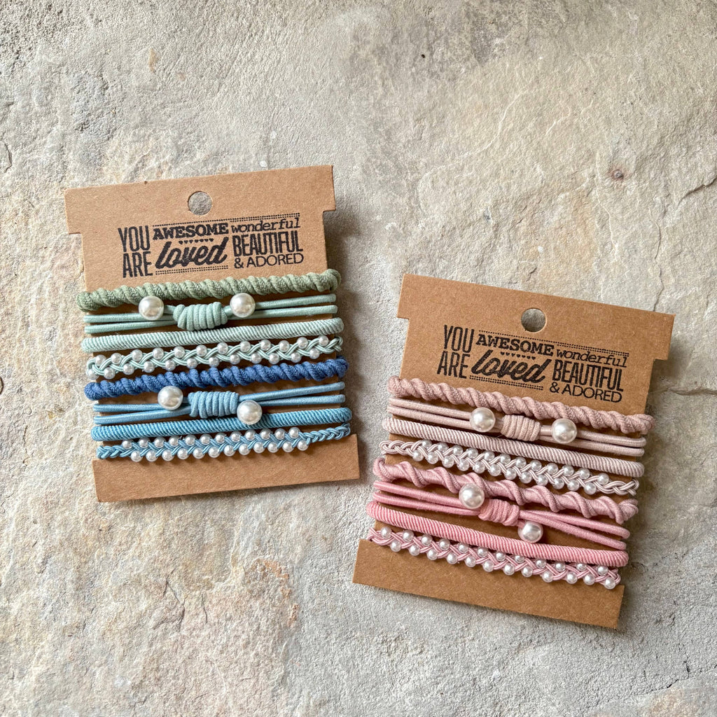 Eastern Ave Studio: Hair Tie Bracelets | Green & Blue Pearl