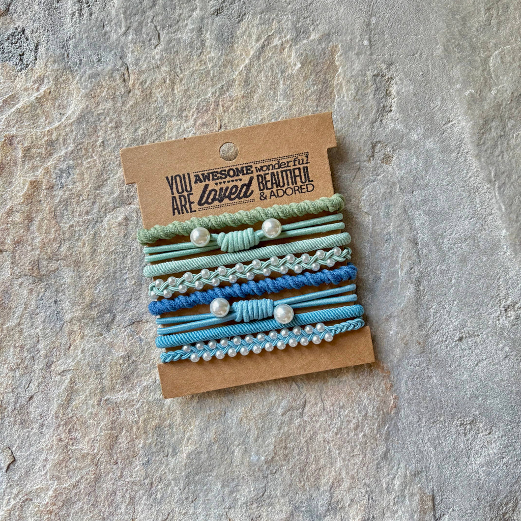 Eastern Ave Studio: Hair Tie Bracelets | Green & Blue Pearl