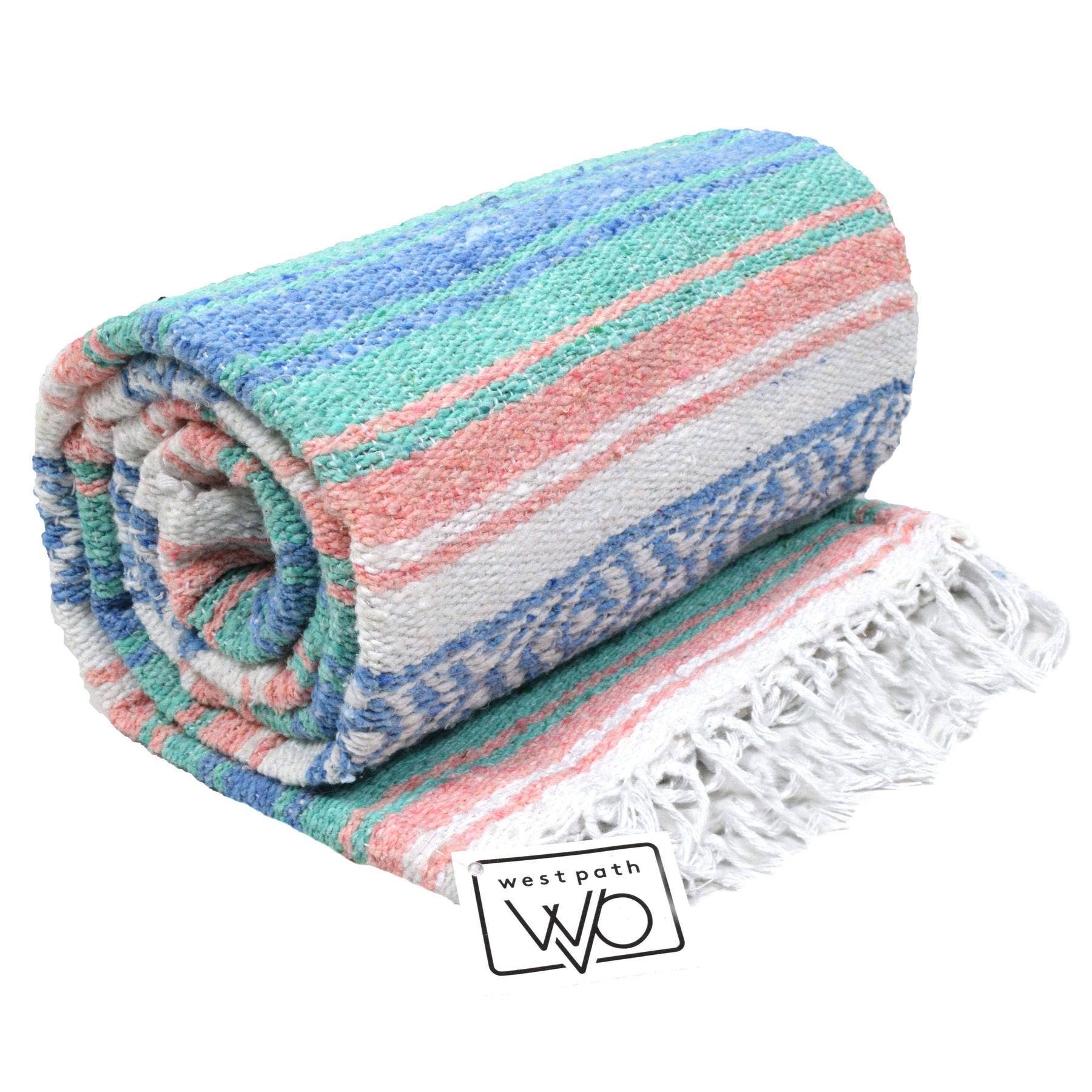 West Path:  Mexican Falsa Blanket - Mint Blue and Coral Peach