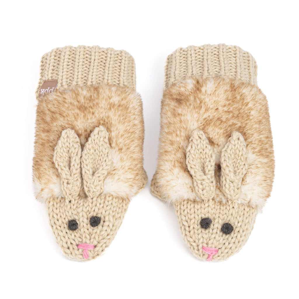 Peppercorn Kids: Knit Bunny Rabbit Mittens - Oat Beige