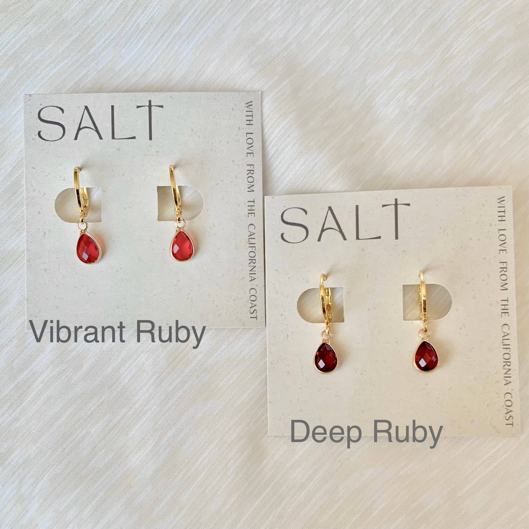 SALT by Sarah Curtis: Ruby Red Huggie Hoops