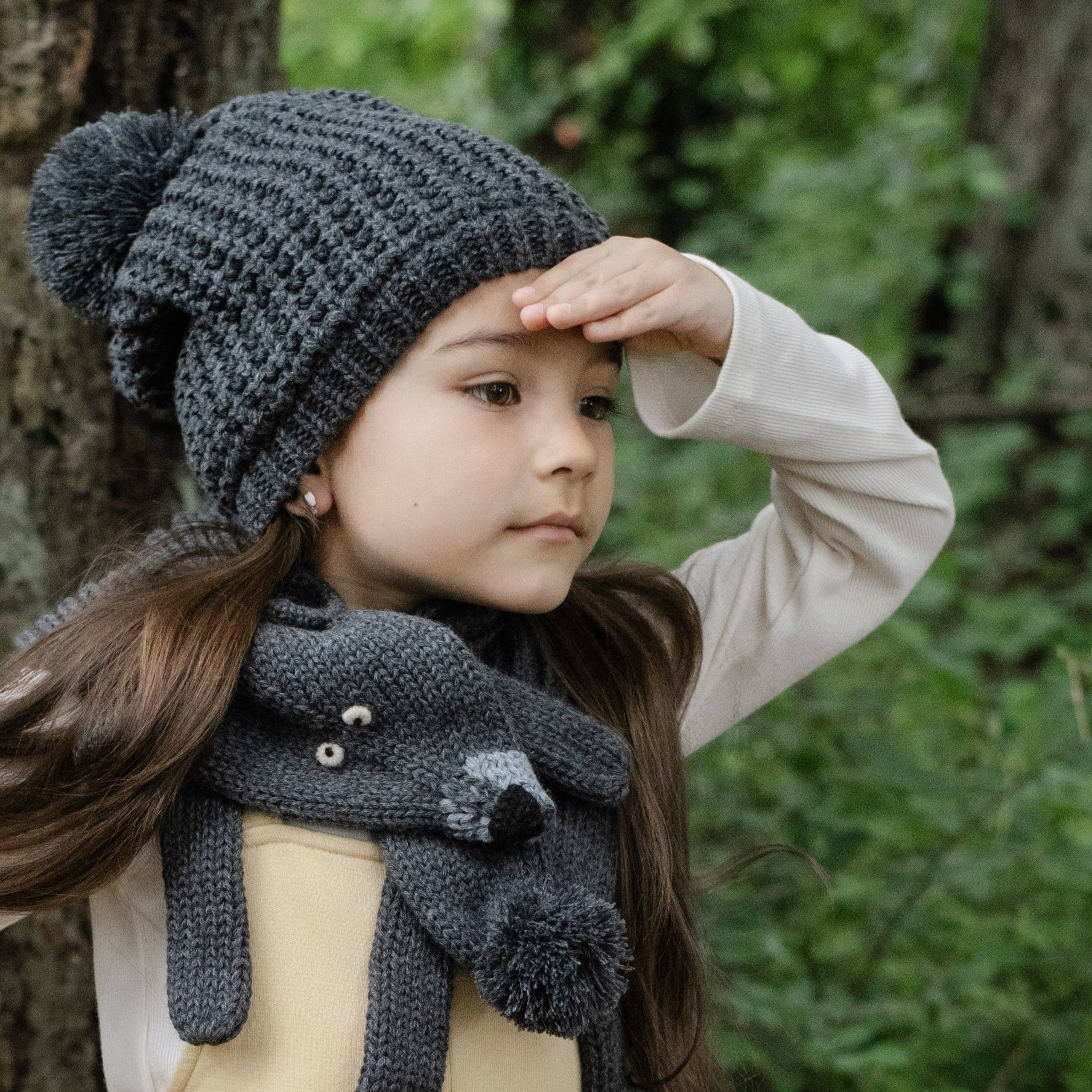 Peppercorn Kids: Knit Textured Pompom Beanie - Black