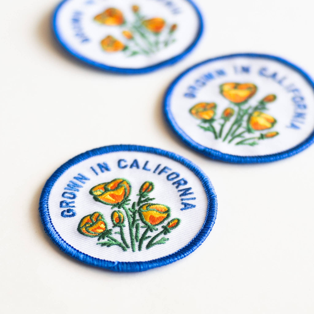 Union Made: Grown In California Embroidered Iron on Patch - Golden Poppy
