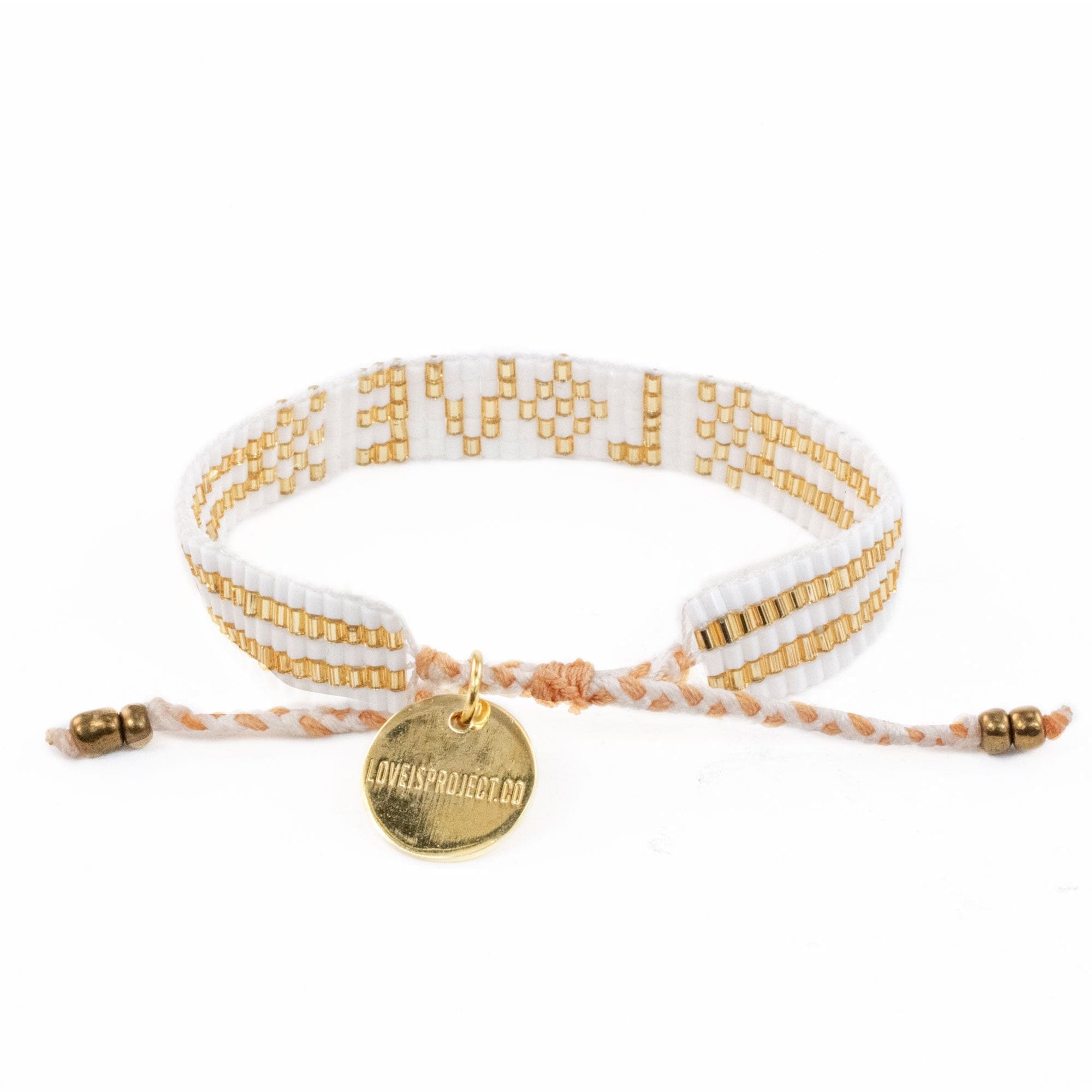 Love Is Project: Seed Bead LOVE Bracelet - White & Gold