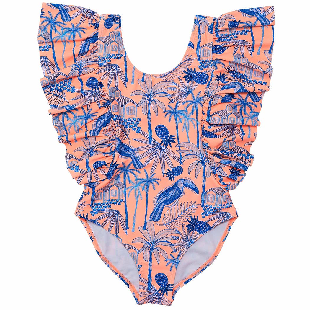 Snapper Rock Swimwear Girl's Frill Swimsuit (Tropicana Vacay)