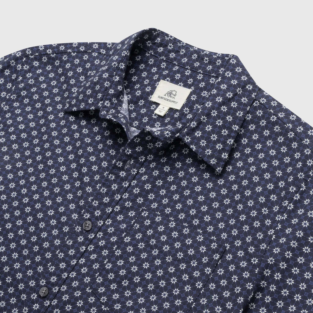 Surfside Supply: Joey S/S Cross Hatch Diamond Printed Shirt - Navy